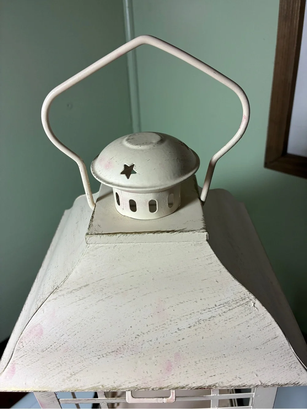 Cream Metal Lantern Decorative Accent 20” tall 6.5” wide